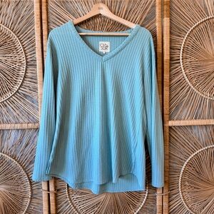 Chaser Blue Waffle Knit Long Sleeve Top SZ L